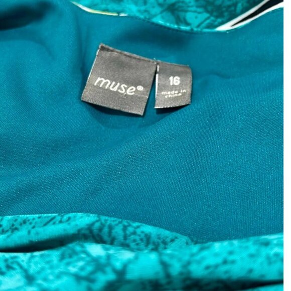 Muse x Boston Proper Tropical Abstract Midi Dress Tie Waist Size 16 - Picture 10 of 12